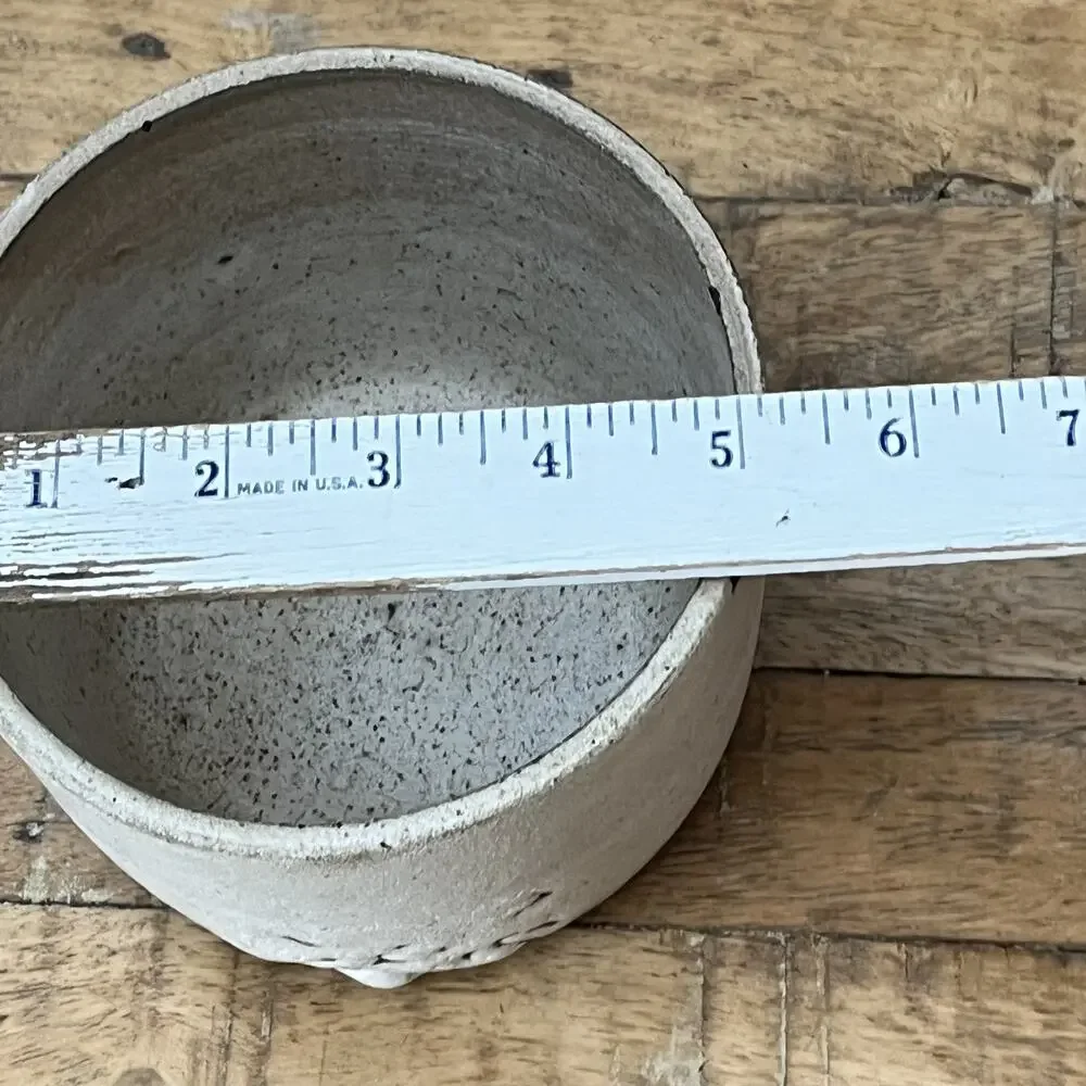 Art Studio Pottery Textured Stoneware Planter 3.75 in Rustic Ivory Brown Matte